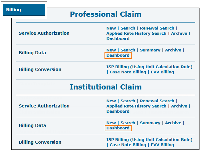 An image of the Billing Data dashboard link from the Billing Data tab.