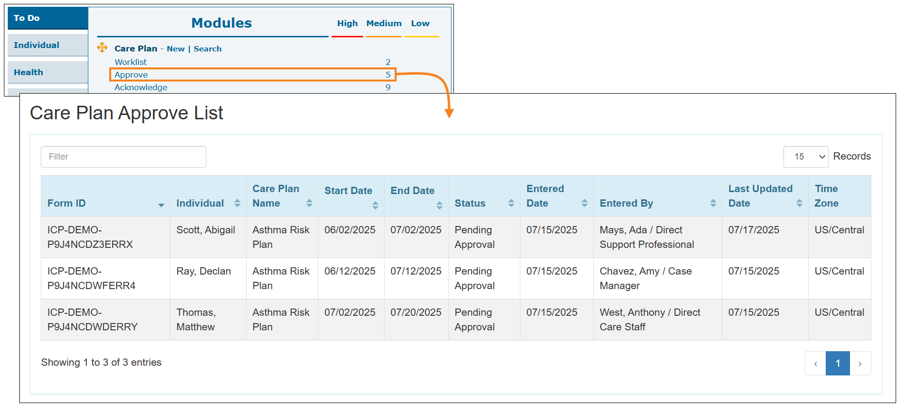 An image of the Approve link on the To Do tab.