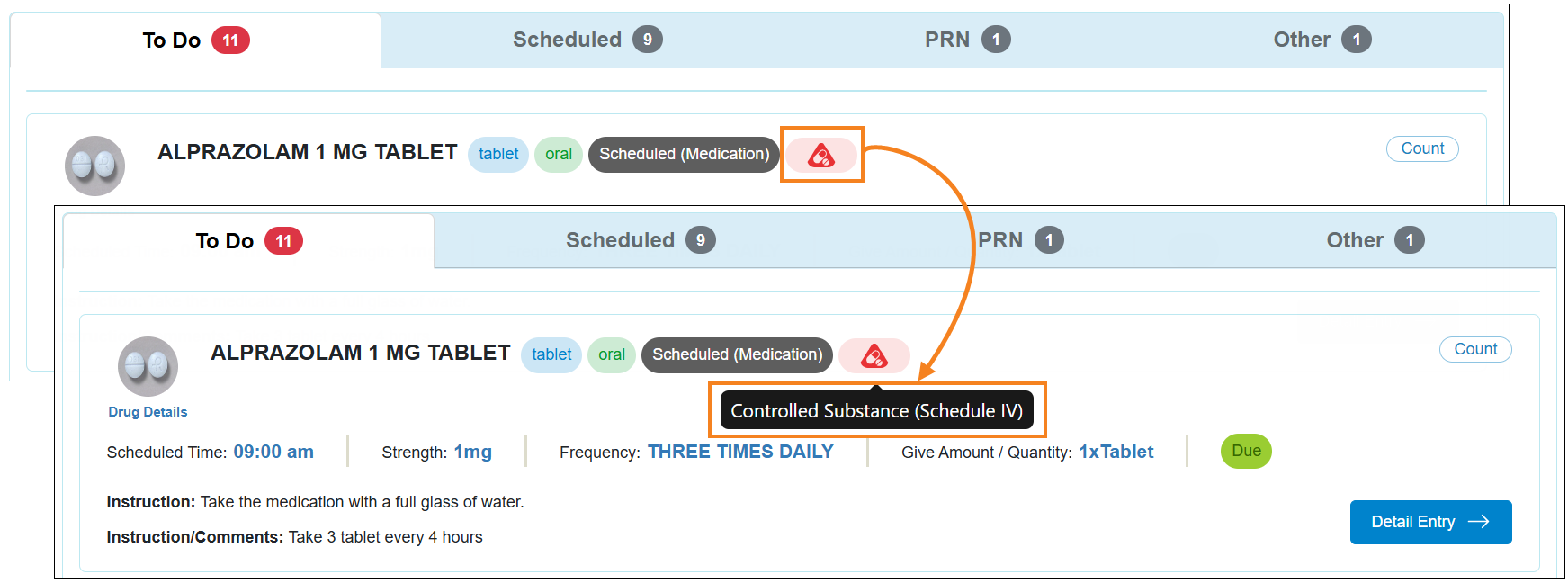 Screenshot showing the Controlled Substance icon.