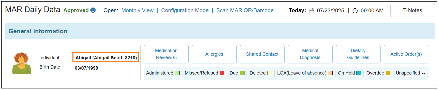 Screenshot showing the Goes By information.