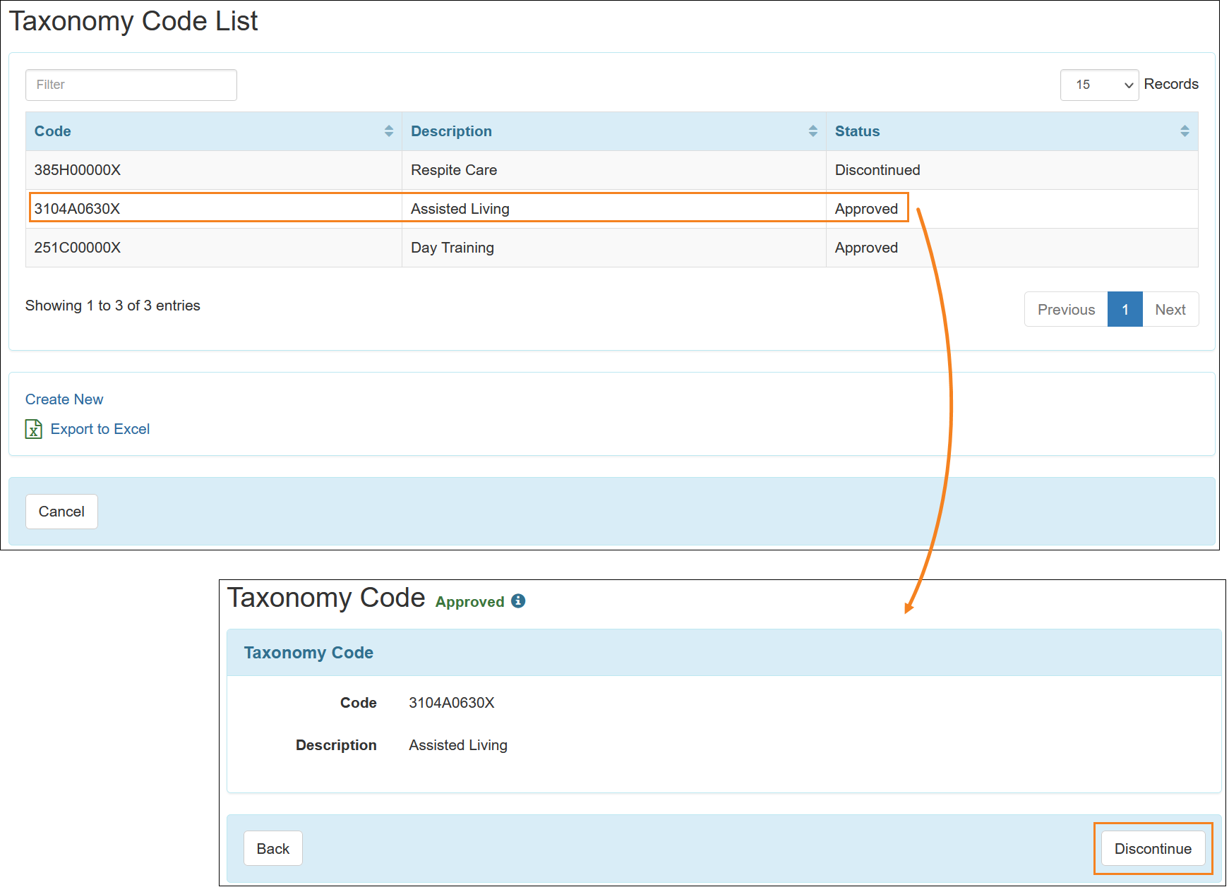 Taxonomy Code List and Search