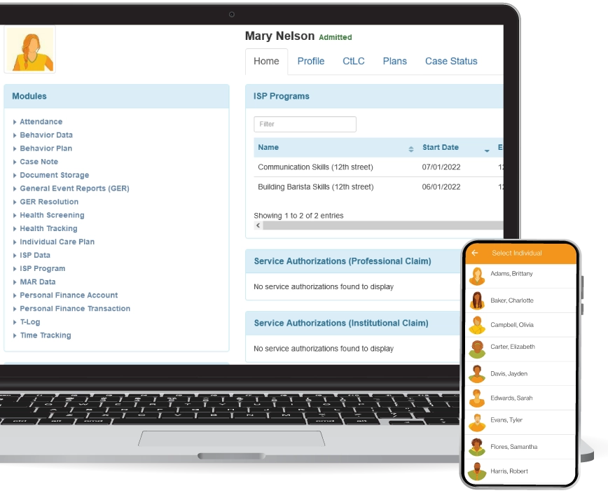 Therap App showing Therap's Comprehensive System for Behavioral Health Services