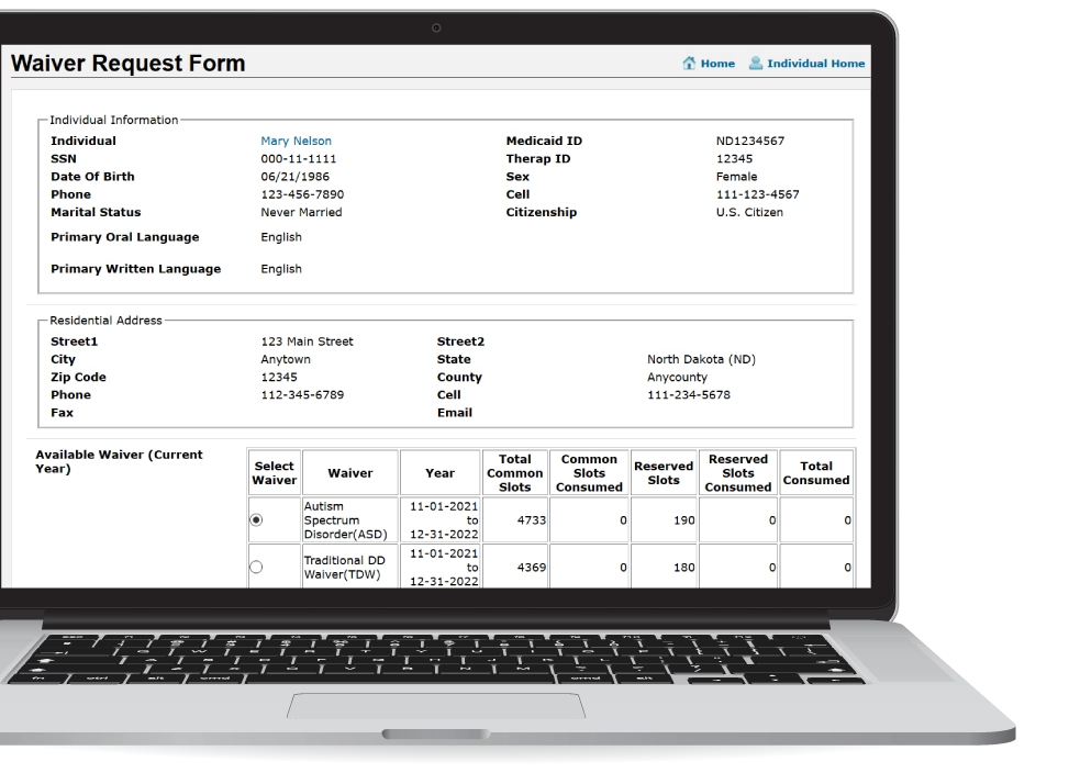 Therap App showing Therap's Waiver Slot Management Tools Screen