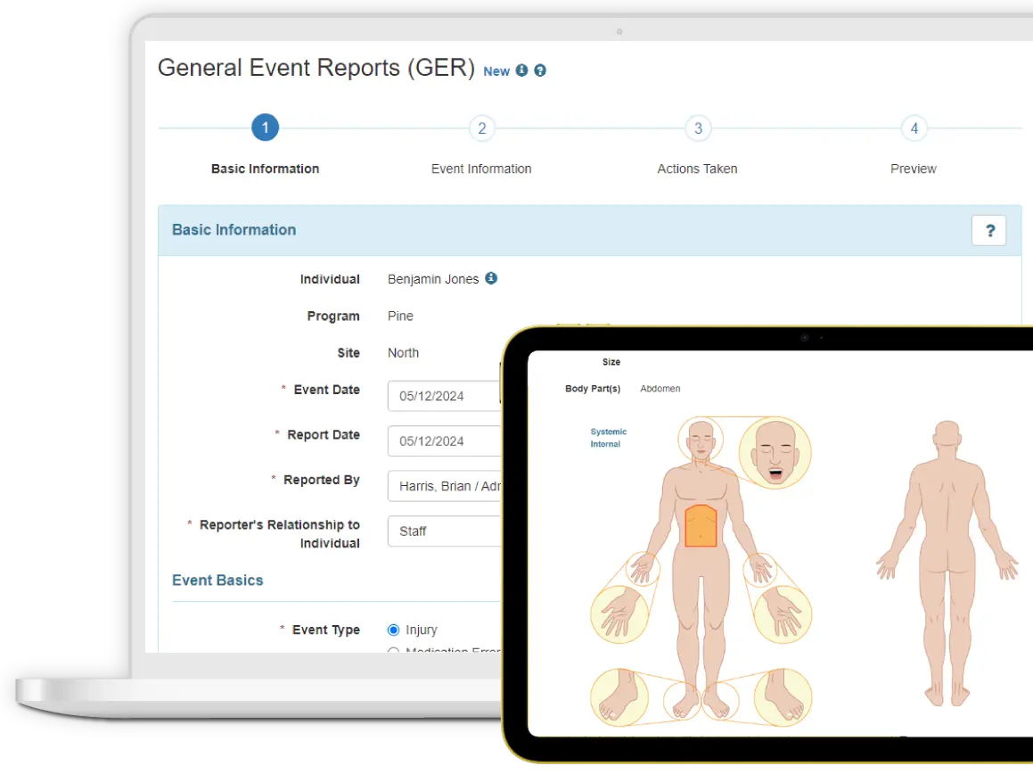 Therap App showing Therap's Incident Reporting and Management Screen