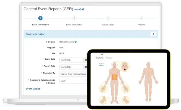 Therap App showing Therap's Incident Reporting and Management Screen