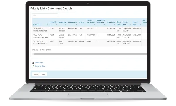 Therap App showing Therap's Waiting & Priority List Solutions Screen