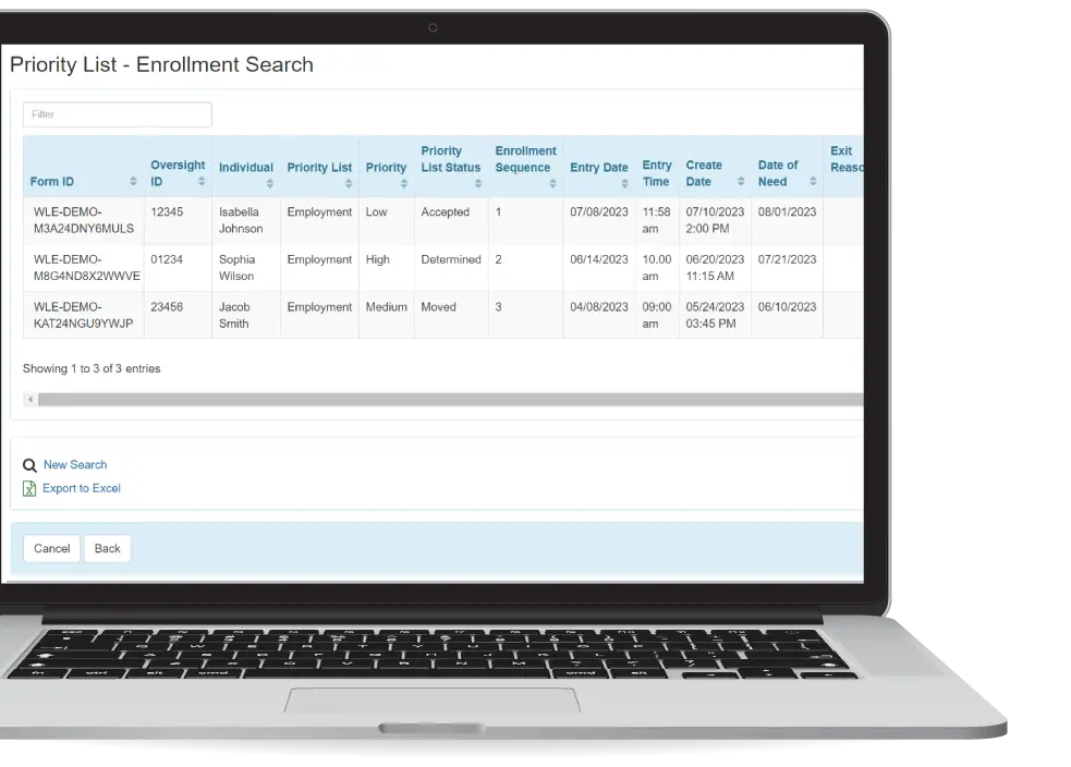 Therap App showing Therap's Waiting & Priority List Solutions Screen