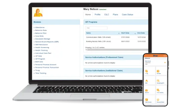 Therap App showing Therap's Comprehensive Documentation and Information Management System Screen