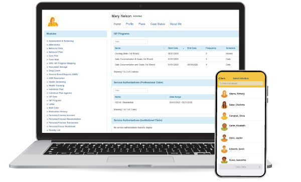 Therap App showing Therap's Comprehensive System for Behavioral Health Services