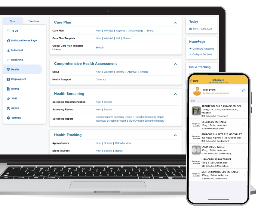 Therap App showing Therap's Comprehensive Electronic Health Records for Service Providers Screen