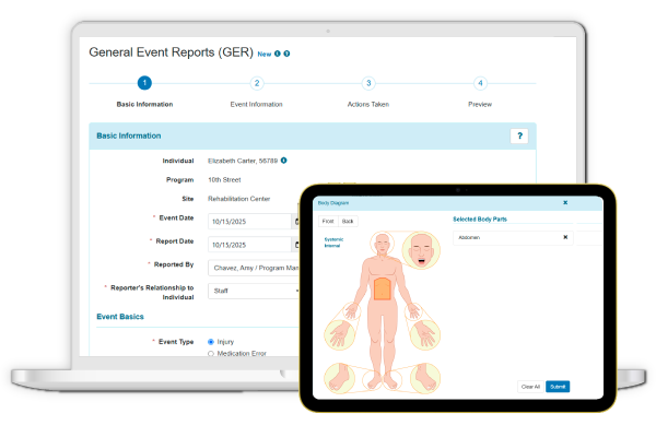 Therap App showing Therap's Incident Reporting and Management Screen