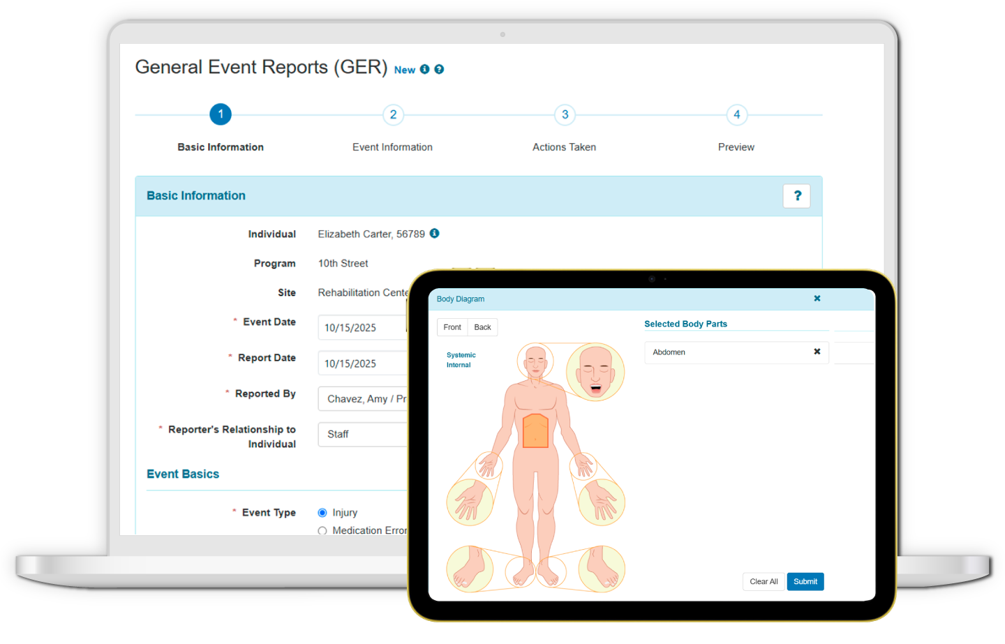 Therap App showing Therap's Incident Reporting and Management Screen