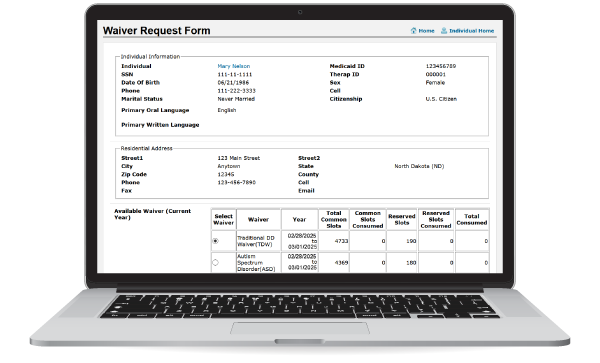 Therap App showing Therap's Waiver Slot Management Tools Screen