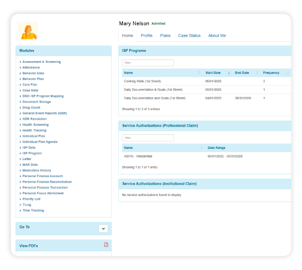 Therap App showing Therap's Comprehensive System for Children and Family Services Screen