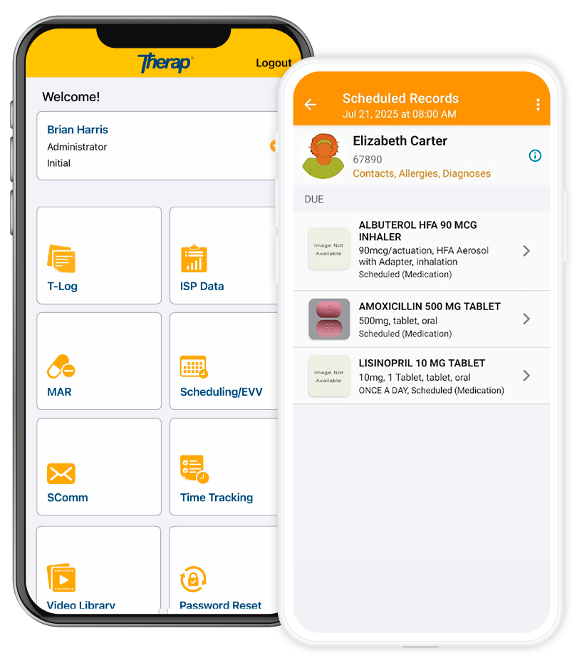 Therap Mobile App showing Therap's Mobile Solutions for Service Providers Screen