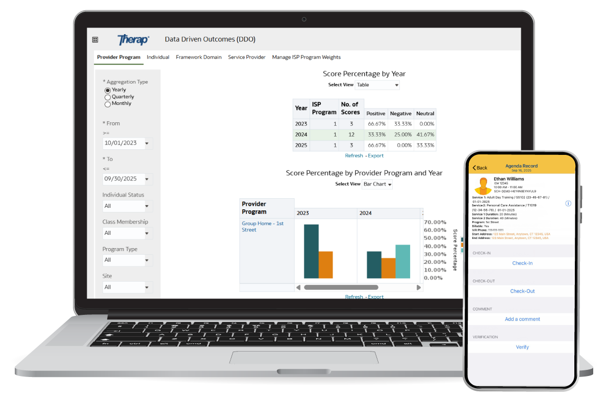Therap App showing Therap’s Comprehensive Solutions for Government-Funded Health and Human Service Systems Screen