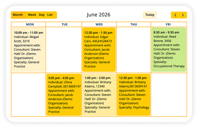 A screenshot of Health Tracking Appointment Calendar