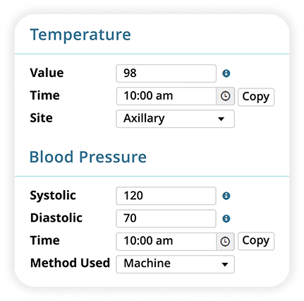 A screenshot of Temperature and Blood Pressure