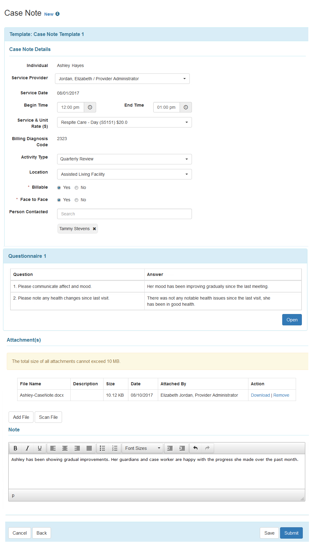 Case Management Progress Note Template