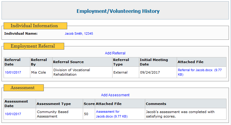 employment services and supports employment history
