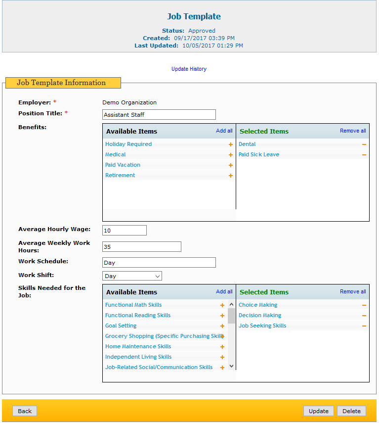 work history template