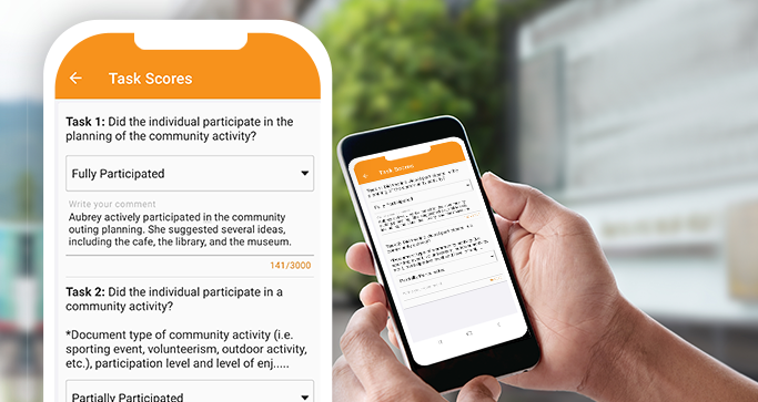 a picture showing the Therap ISP data app on a mobile phone used in the Community