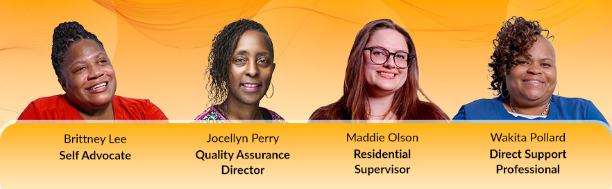 Headshots of the three RRSI team members and a self-advocate who partnered with Therap to host a virtual panel.