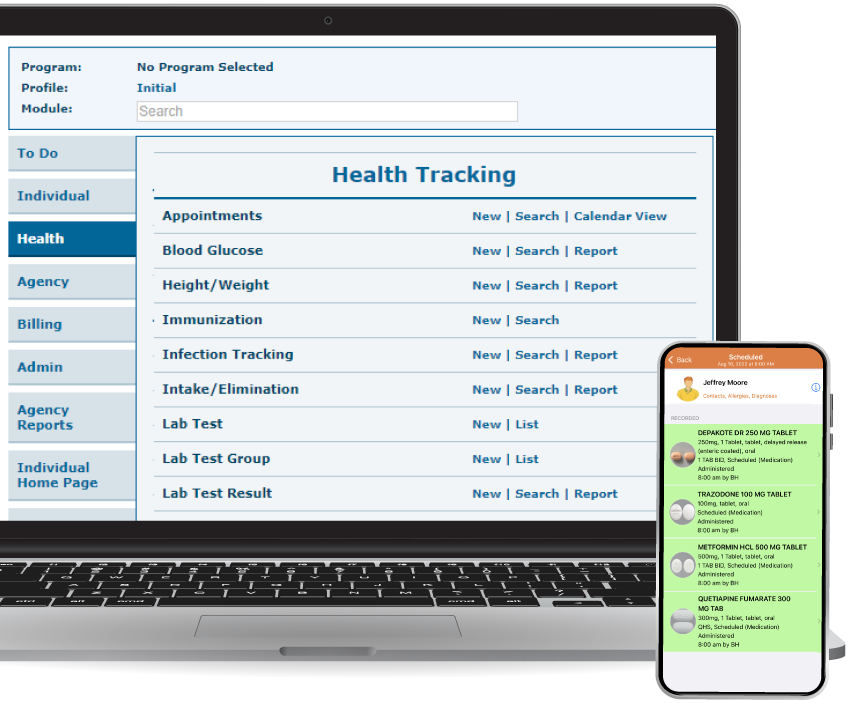 Screenshots of EHR and Mobile device