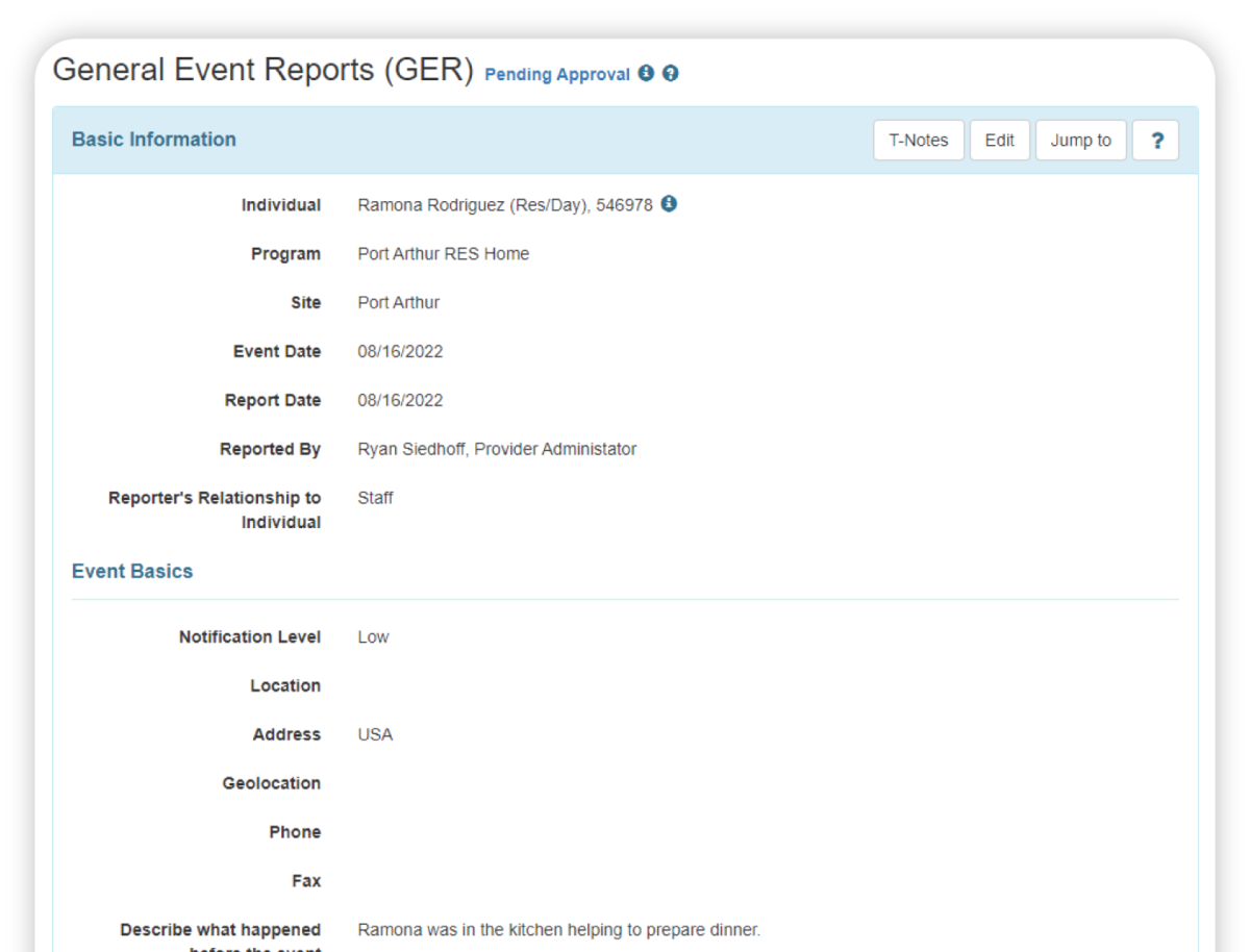 GER – general event reports GER
