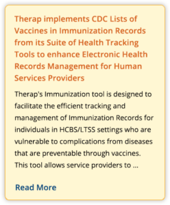 press release on Therap implements CDC Lists of Vaccines in Immunization Records