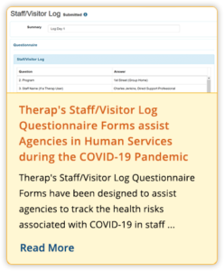 Therap's Staff/Visitor Log Questionnaire Forms assist Agencies in Human Services during the COVID-19 Pandemic