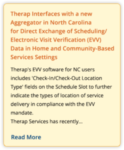 Therap Interfaces with a new Aggregator in North Carolina for Direct Exchange of Scheduling/Electronic Visit Verification (EVV) Data in Home and Community-Based Services Settings