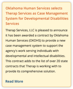 Oklahoma Human Services selects Therap Services as Case Management System for Developmental Disabilities Services