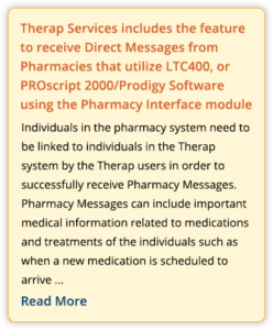 Therap Services includes the feature to receive Direct Messages from Pharmacies