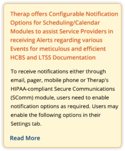 Therap offers Configurable Notification Options for Scheduling/Calendar Modules