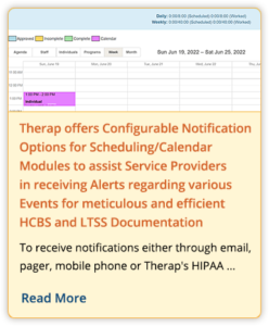 Therap offers Configurable Notification Options for Scheduling/Calendar Modules