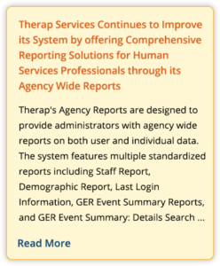 Therap Services Continues to Improve its System by offering Comprehensive Reporting Solutions for Human Services Professionals through its Agency Wide Reports