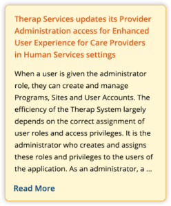 Therap Services updates its Provider Administration access for Enhanced User Experience for Care Providers in Human Services settings