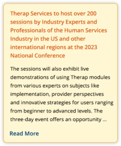 Therap Services to host over 200 sessions by Industry Experts and Professionals of the Human Services Industry in the US and other international regions at the 2023 National Conference