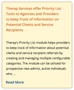 Therap Services offer Priority List Tools to Agencies and Providers to keep Track of Information on Potential Clients and Service Recipients