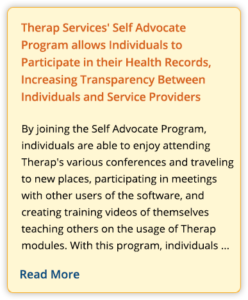 Therap Services' Self Advocate Program allows Individuals to Participate in their Health Records, Increasing Transparency Between Individuals and Service Providers