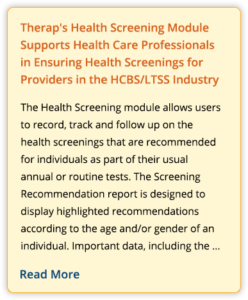 Therap's Health Screening Module Supports Health Care Professionals in Ensuring Health Screenings for Providers in the HCBS/LTSS Industry