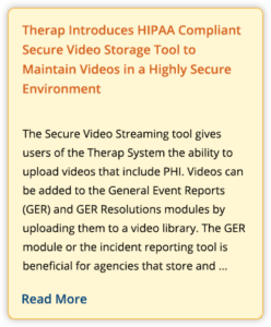 Therap Introduces HIPAA Compliant Secure Video Storage Tool to Maintain Videos in a Highly Secure Environment