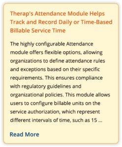 Therap's Attendance Module Helps Track and Record Daily or Time-Based Billable Service Time