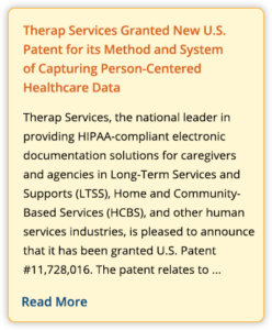 Therap Services Granted New U.S. Patent for its Method and System of Capturing Person-Centered Healthcare Data