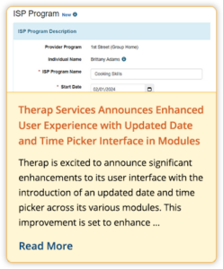 Therap Services Announces Enhanced User Experience with Updated Date and Time Picker Interface in Modules