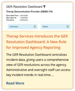 Therap Services Introduces the GER Resolution Dashboard